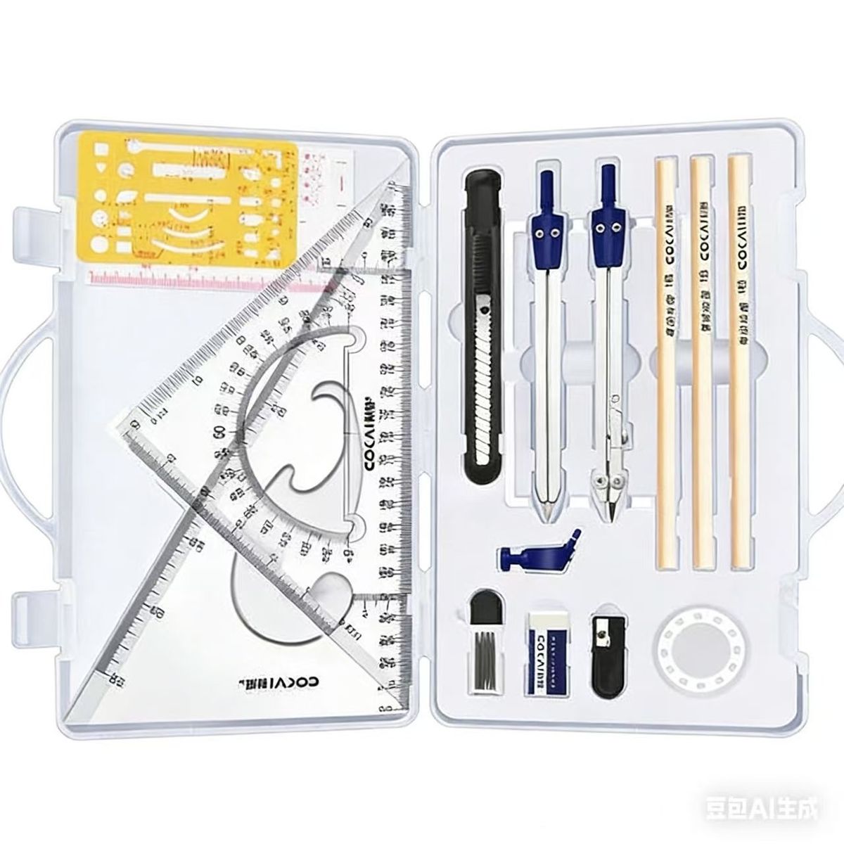 16-Piece Set of Drawing Tools, Compass, Pencil