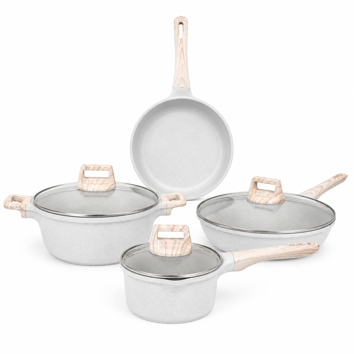 7-Piece Non-Stick Cookware Set - Induction Compatible Aluminium Pots & Pans
