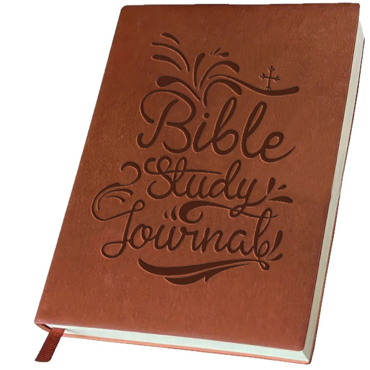 A5-Brown Leatherette Christian Bible Study Journal Notebook-200 Pages