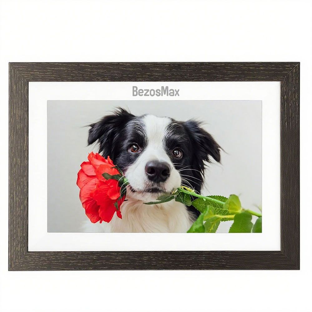 BezosMax 10.1'' Frame Digital Picture Frame, 32GB WiFi Auto-Rotate - Wooden Frame Type