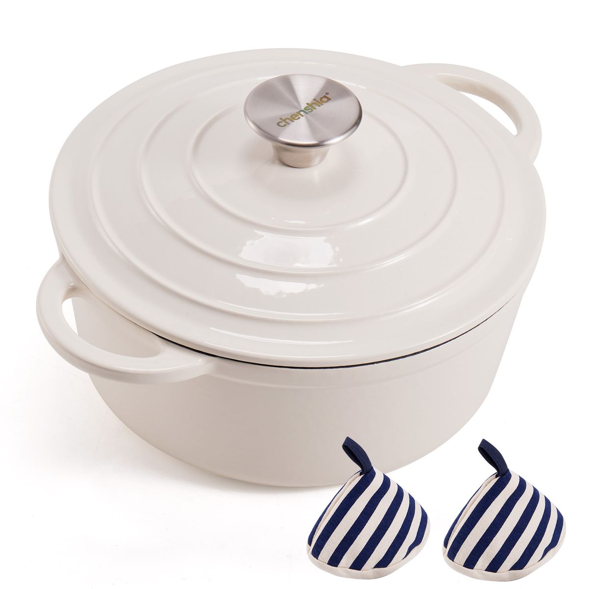 Chenshia 2.7L Enameled Dutch Oven Safe Casserole Non Stick Cast Iron Pot - 22cm 2.7L