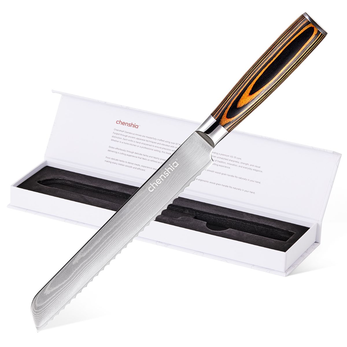 Chenshia 32cm Sharp Serrated Japanese Style Chef Knife Steel Damascus Steel
