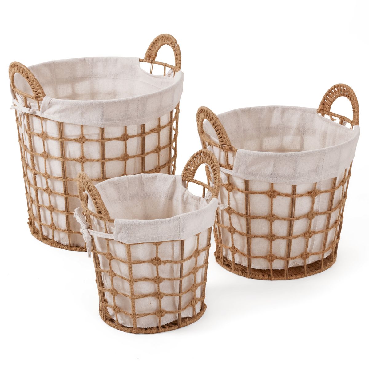 Chenshia 3Pc Woven Hemp Cotton Bedroom Laundry Toy Clothes Storage Basket