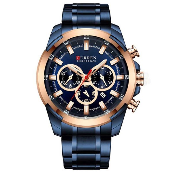 Curren 8361 Chronograph Men's Watch - Rose Gold & Blue