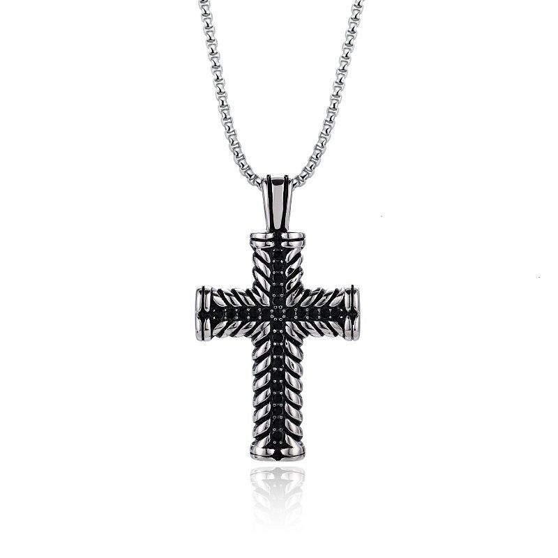 Dhia Black Stone Cross Necklace - Men's Stainless Steel Pendant