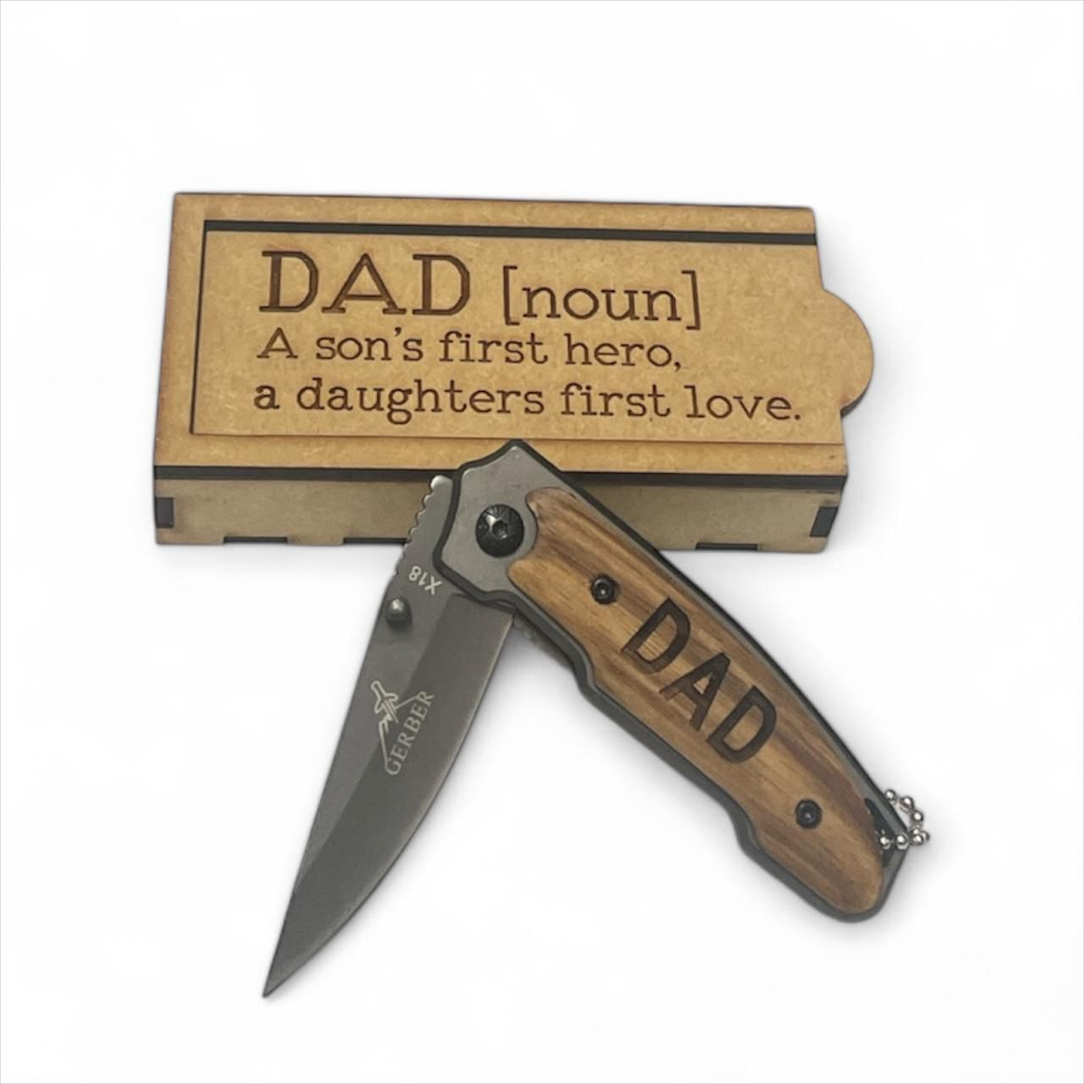 Engraved Gerber Folding Pocket Knife with Wooden Handle - Gift for Dads