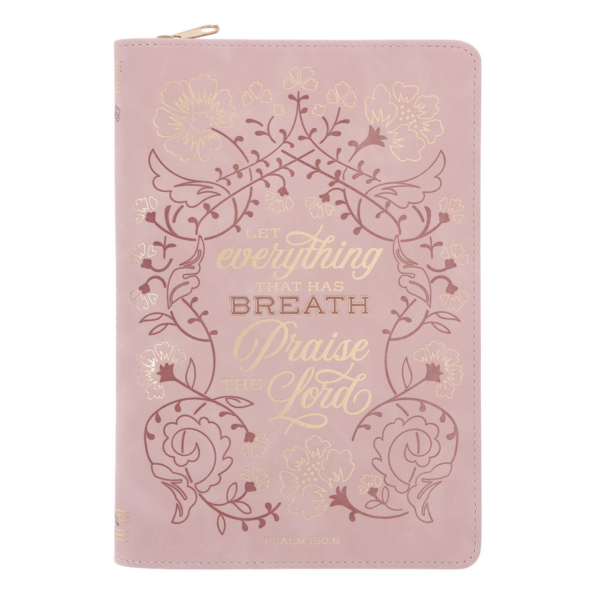 Faux Leather Journal, Zipped Closure - Let Everything That Has Breath, Pink