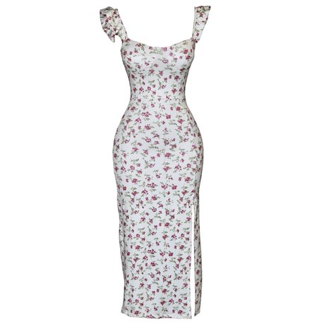 Ditsy Floral Print Midi Dress with Slit