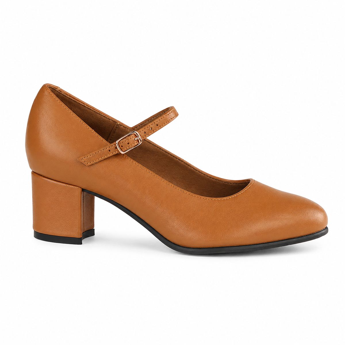 Froggie Women's Mary Jane Block Heel Court Shoe -Tan leather - 13020