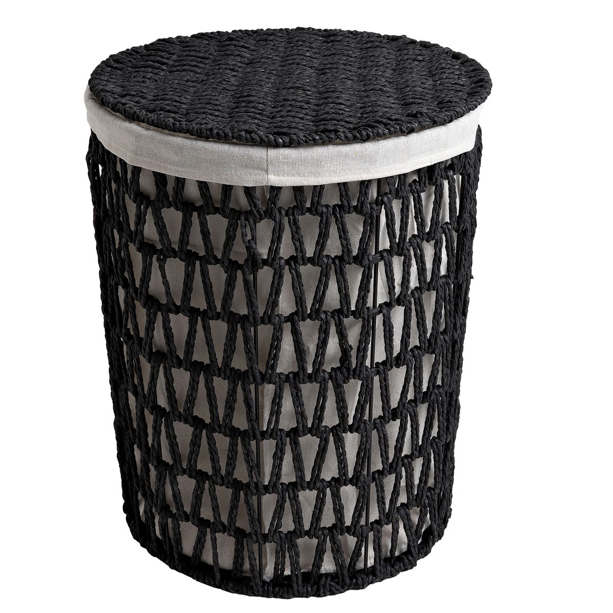 George & Mason - Black Rope Cylindrical Laundry Basket - 53cm