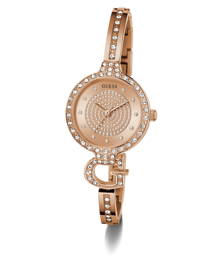 Guess Ladies Fashion Watch with Crystal Accents and Logo Detail - Rose Gold