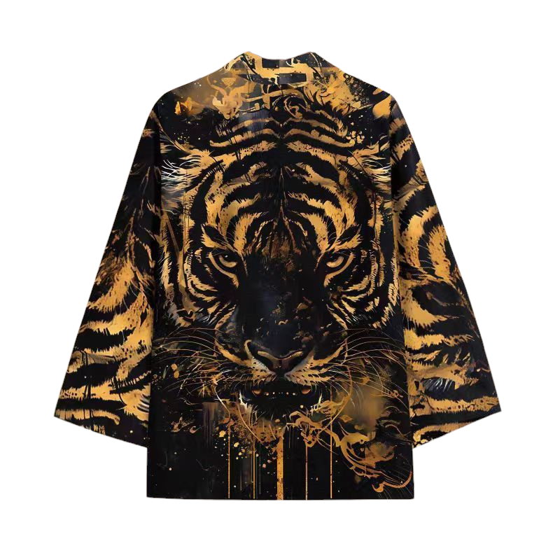 Haori Men Kimono Gown Jacket For Men -3/4 Sleeve Cosplay Pyjama - Tiger