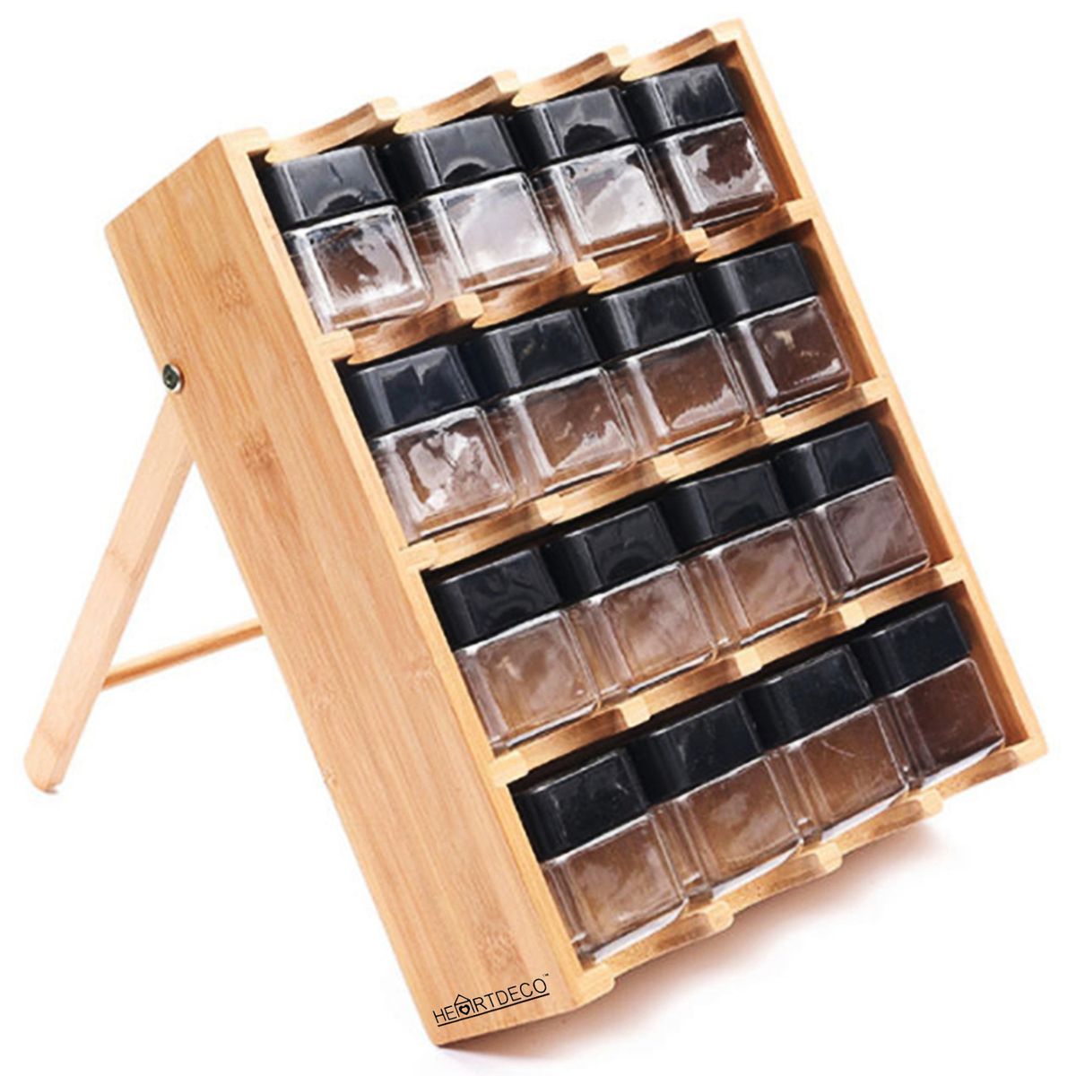 Heartdeco Bamboo Spice Rack & 16 Spice Jars Set
