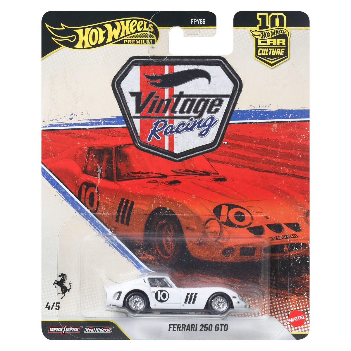 Hot Wheels Car Culture Premium Toy Ferrari 250 Gto, Vintage Racing