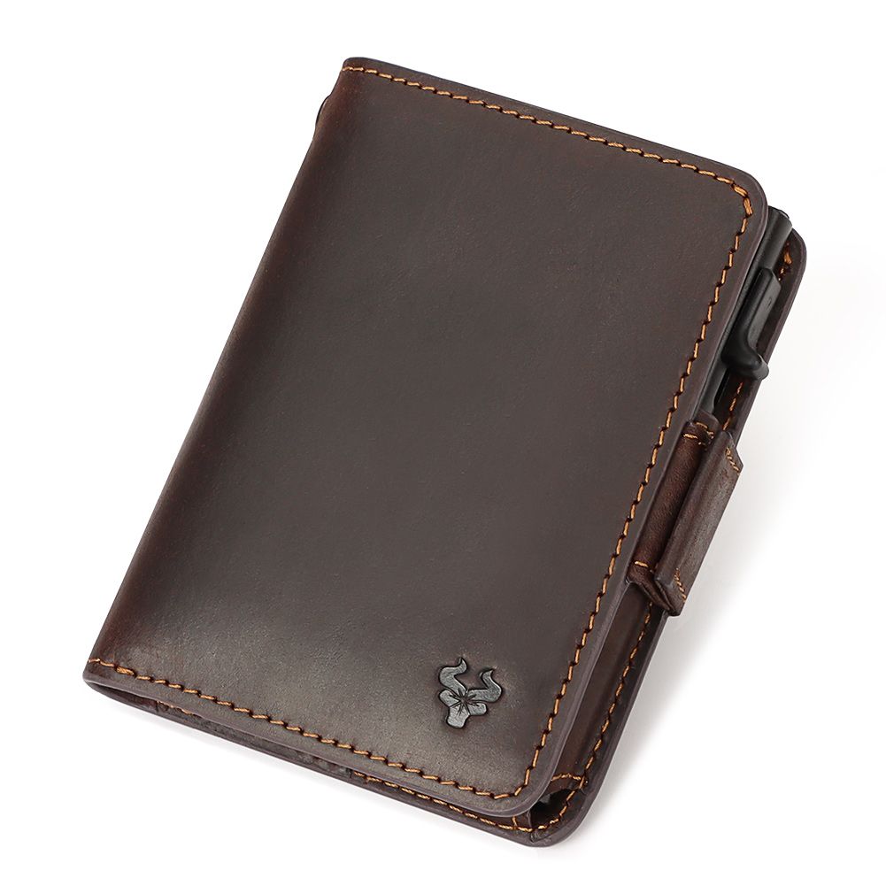 HumerPaul- Men's Premium Genuine Leather Wallet with Metal Card Holder - Coffee