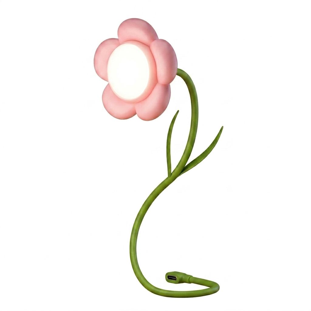 Koirerooy Rechargeable Flower LED Desk Lamp 3 Color Dimmable - Pink