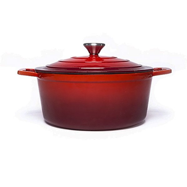La Cocina 25cm Cast Iron Round Casserole - 4.7Liter - Red