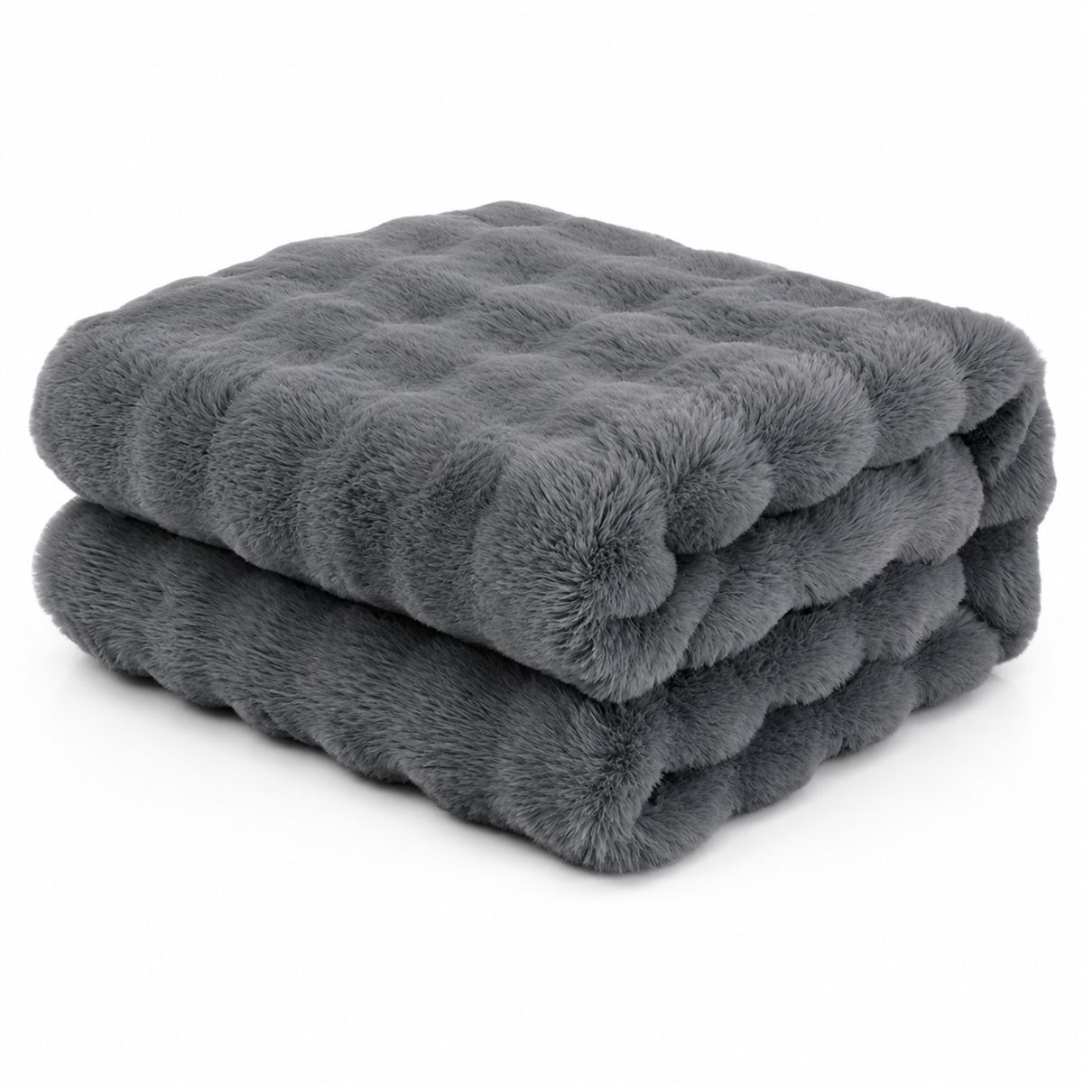 Luxury Faux Rabbit Fur Throw Blanket Grey Single & Double Sizes