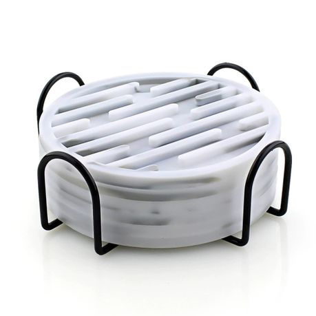 Heat-Resistant Marble Coasters with Holder - Set of 6