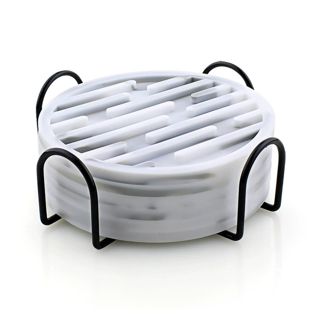 Heat-Resistant Marble Coasters with Holder - Set of 6