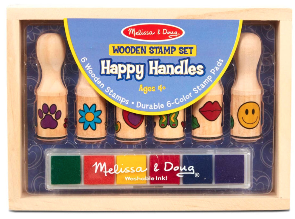 Melissa & Doug Happy Handles Wooden Stamp Set (6 Rubber Stamps)