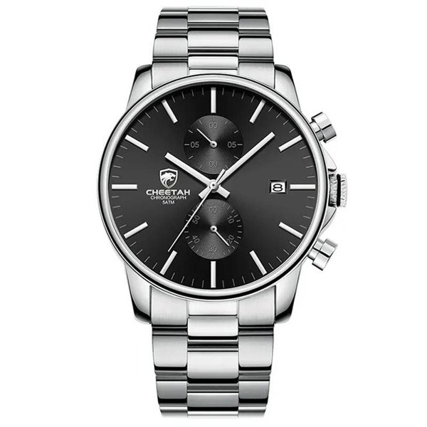 Men's Chronograph Watch Stainless Steel Quartz 3ATM Waterproof - Silver