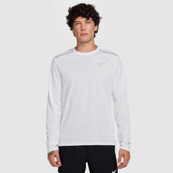 Nike Men's Miler Dri-FIT UV Long-Sleeve Running T-Shirt - White/Silver - White/Silver