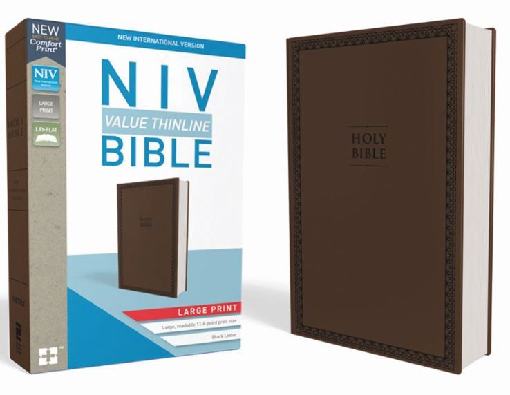 NIV, Value Thinline Bible, Large Print, Imitation Leather, Brown