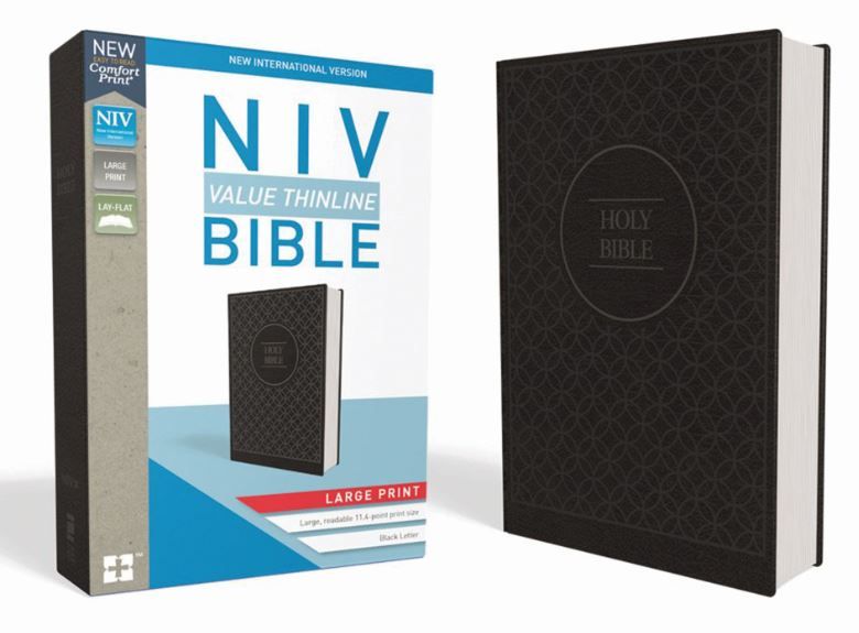 NIV, Value Thinline Bible, Large Print, Leathersoft, Gray/Black, Comfort Print