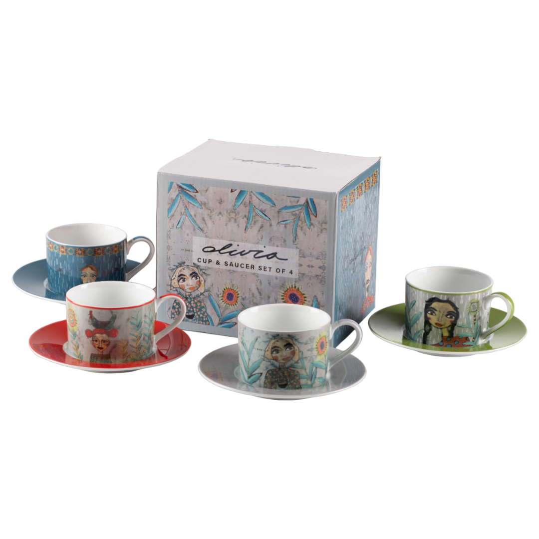 Olivia - Cuzins Cup & Saucer - Set of 4