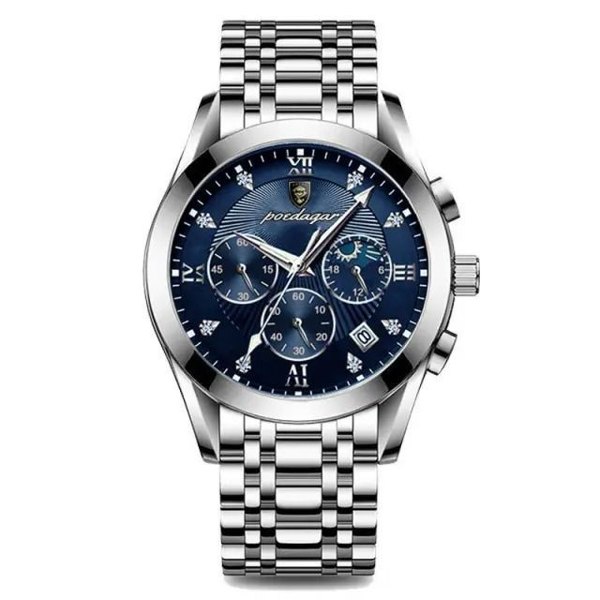 Poedagar - Marine Stainless Steel Luxury Men's Watch - Silver and Blue