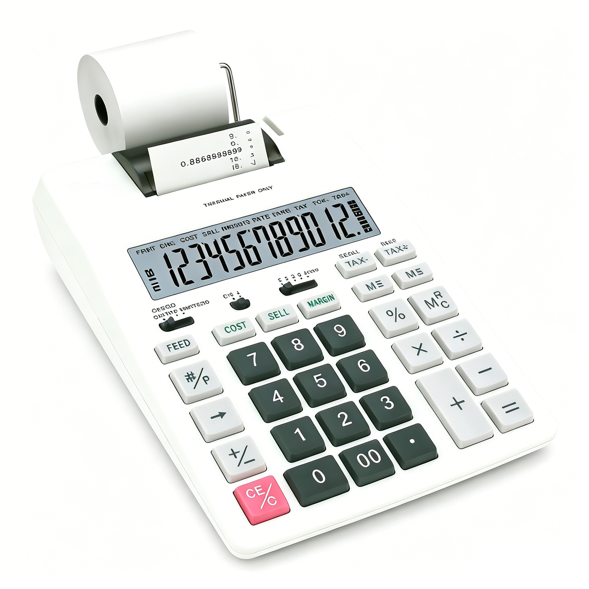 Printing Calculator with Thermal Printer, 12-Digit Desktop Adding Machine