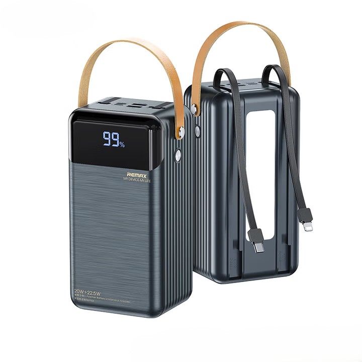 Remax 22.5W 60000 mAh Ultra Fast Charging Power Bank with Cable & Light - Grey