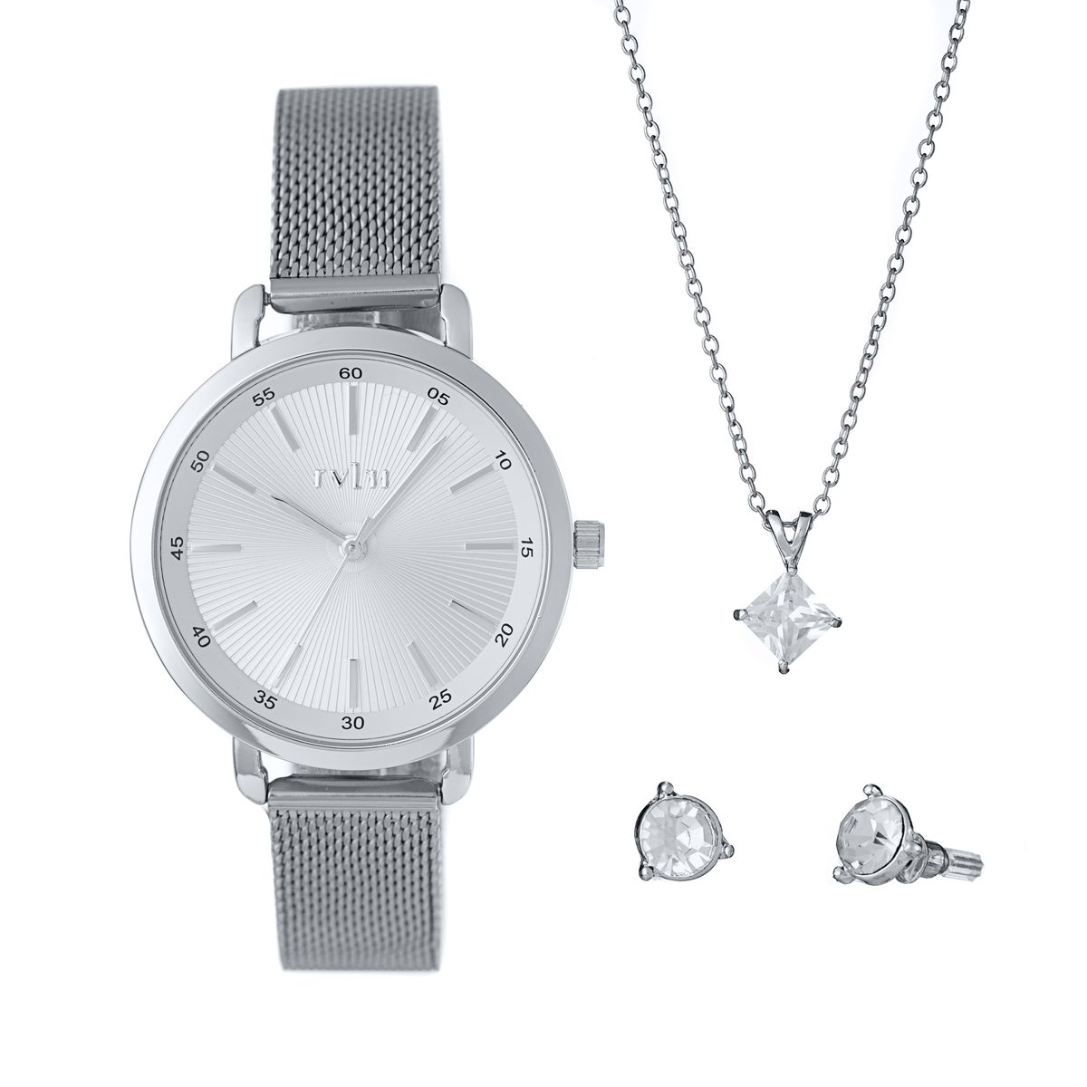RVLRI Ladies Watch Gift Set - Silver Edition with Necklace and Earrings