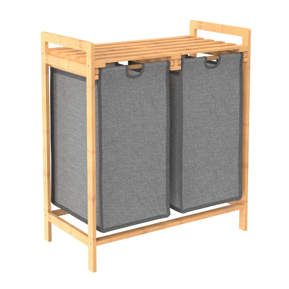 Simpfun Bamboo Laundry Hamper Double Compartment Basket With Shelf