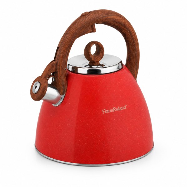 Stainless Steel Red Whistling Kettle with Ergonomic Handle, Stovetop Kettle