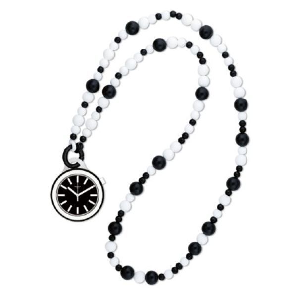 SWATCH POPLOOKING BEADS PNB100N Black White Beaded Necklace Watch