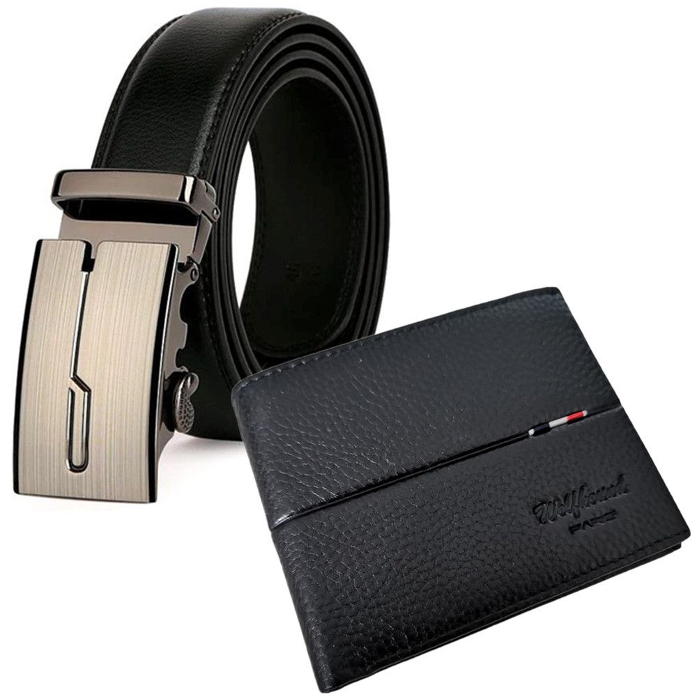 Wolfhound Genuine Leather Belts + Wallet For Men - Gentlemen's Cowhide Combo - Champagne 27