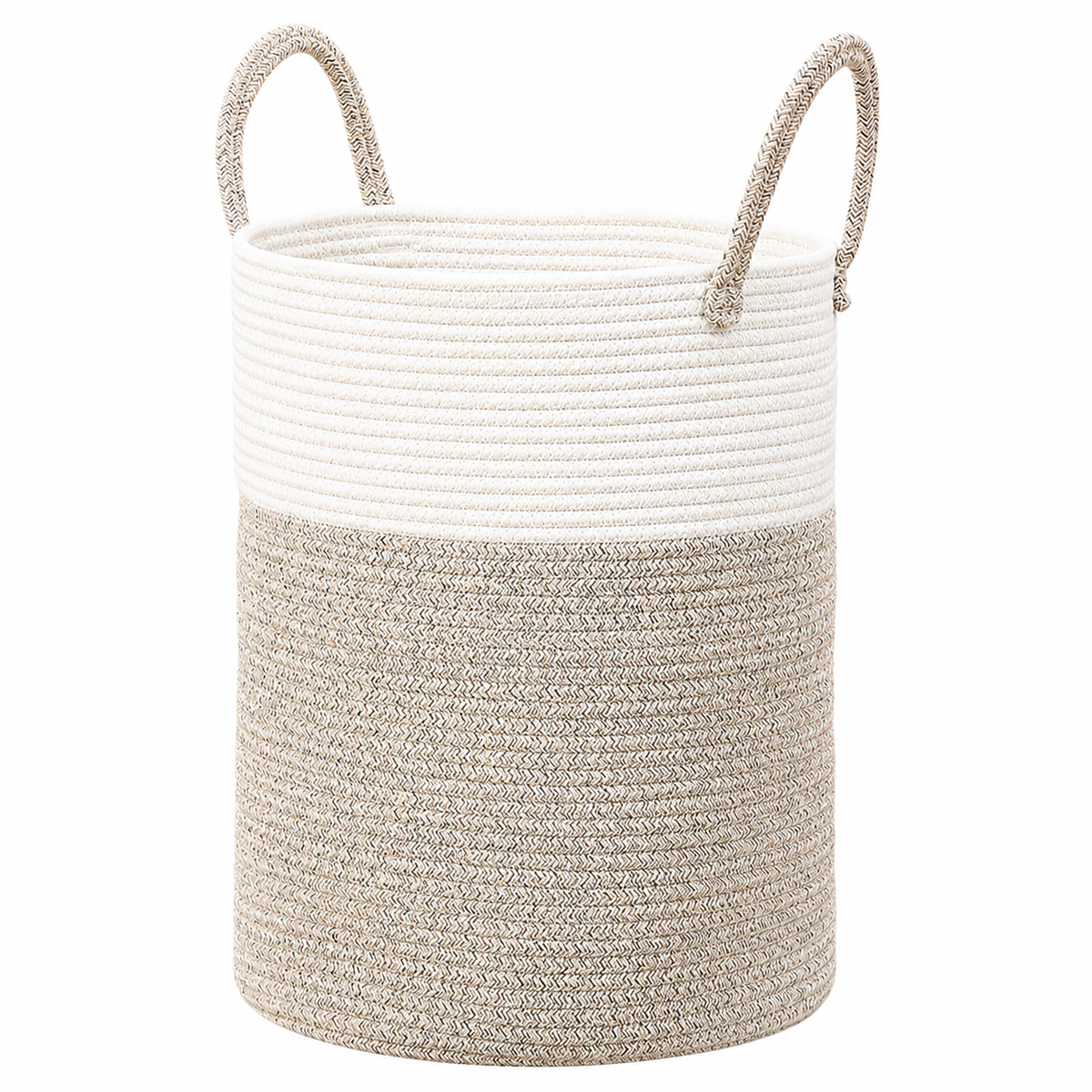 Woven Cotton Rope Multipurpose Storage Laundry Basket | White & Brown - 60L