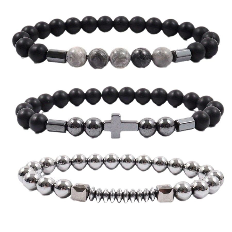 ZELTRYN Men's Layered Cross Bracelet 3-Piece Set